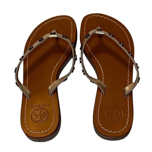 Tory Burch - Logo T Stud thong Sandals, Silver toned - Picture 8 of 8